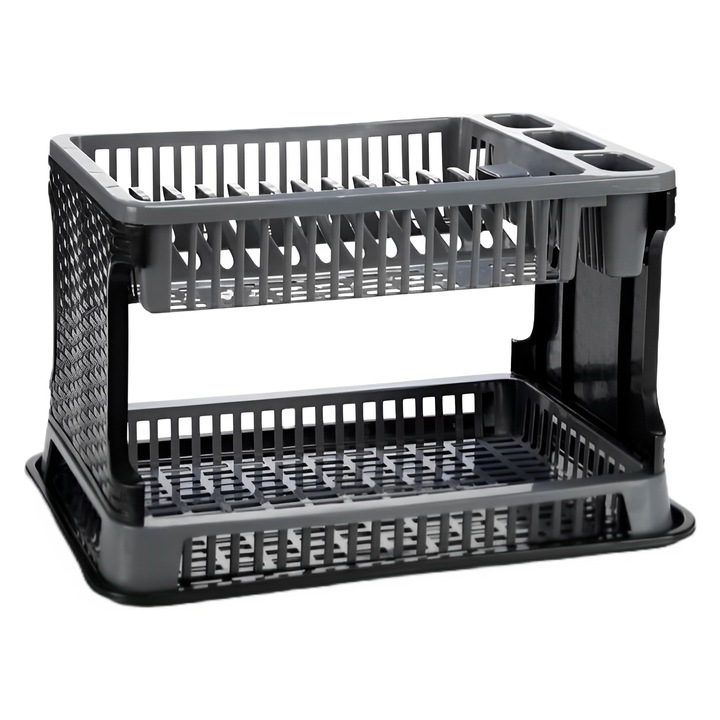 Scurgator de vase cu 2 nivele, imitatie ratan, Gri