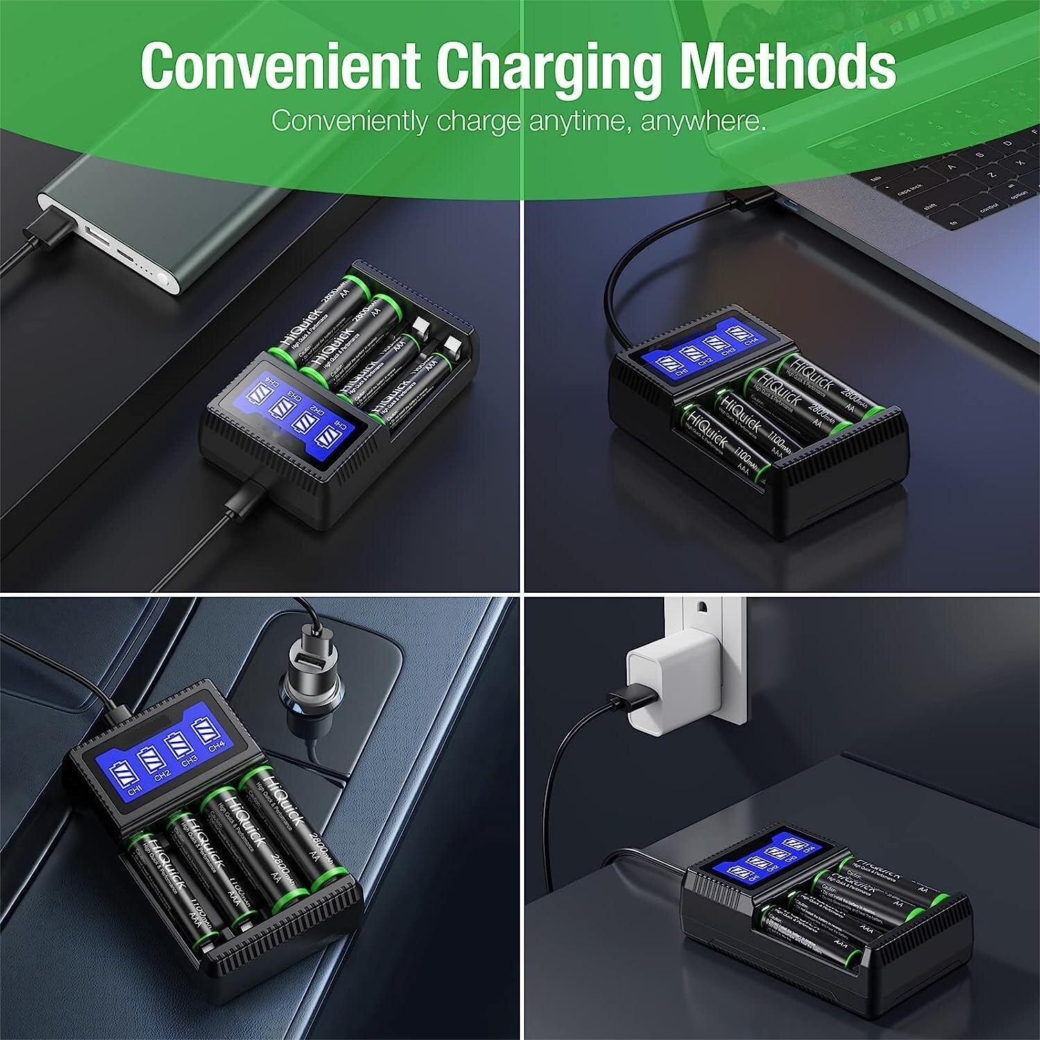 Зарядно устройство за батерии Excitat, Батерии AA, AAA, USB, Пластмаса ...
