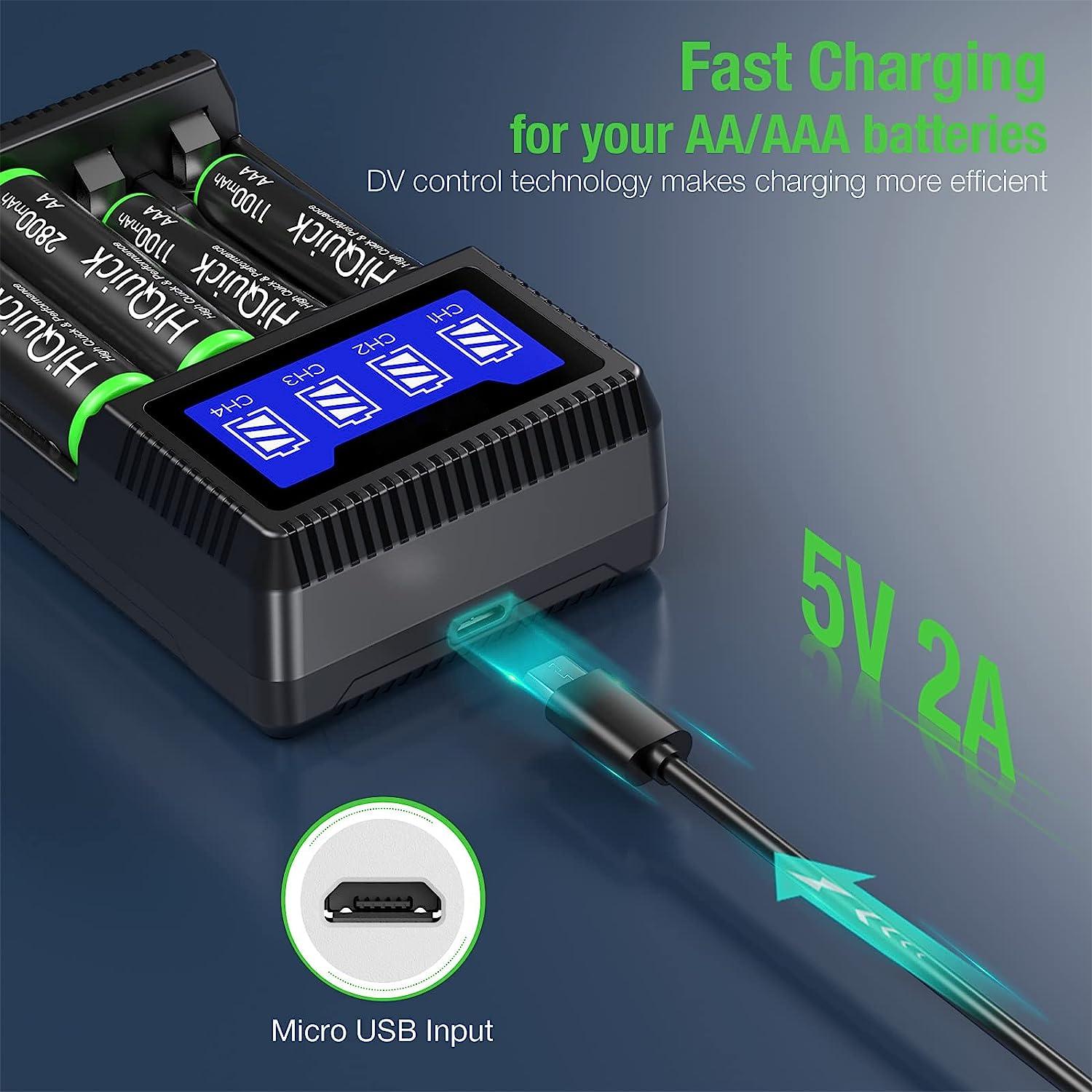 Зарядно устройство за батерии Excitat, Батерии AA, AAA, USB, Пластмаса ...