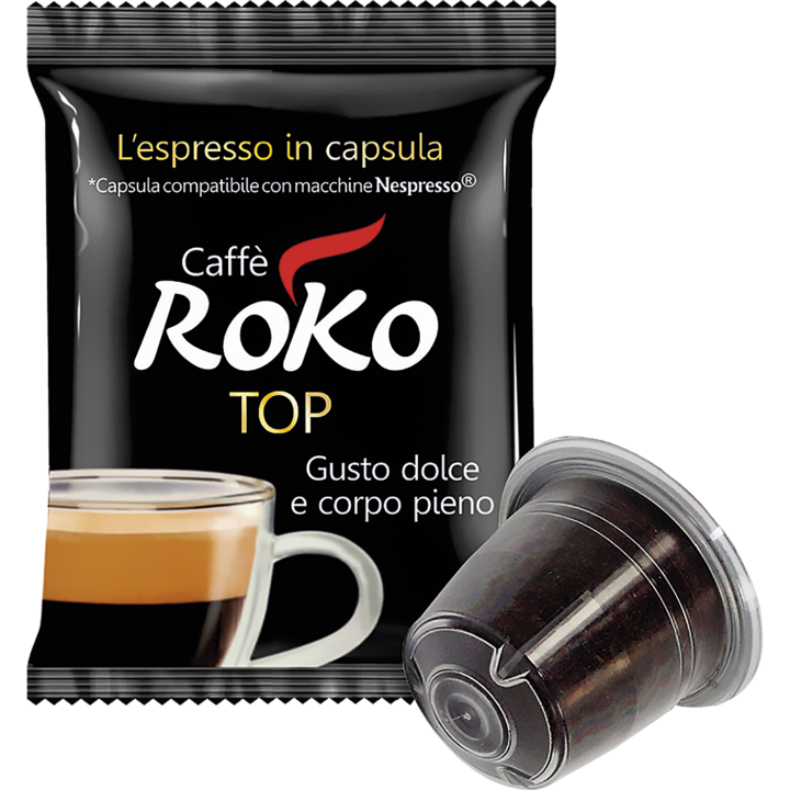 Cafea Capsule, compatibile Nespresso, CaffeRoko Top, 100 buc in flowpack cu atmosfera modificata, 100x5,2 g