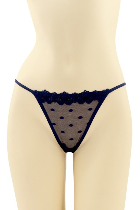 Szexi tangabugyi csipkebetétekkel és masnival CT-Q8065 sötétkék 88329, Tengerészkék, M