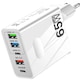 Incarcator Retea Timebox, 5 Porturi, 65W Fast Charge, 3 x USB, 2 x Type-C, QC 3.0, Universal Multiport, Compatibil telefon, smartwatch, iPhone, Huawei, Samsung, Xiaomi, Alb