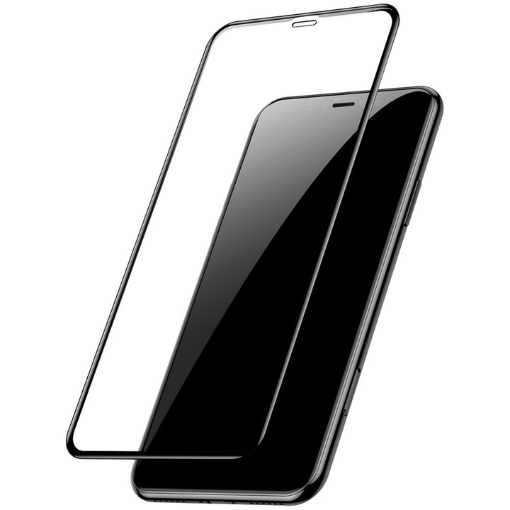 Baseus képernyővédő fólia Apple iPhone 11 Pro / XS / X telefonhoz, Secure Glass, Full Glue, 2 db-os készlet, Fekete SGAPIPH58S-KC01