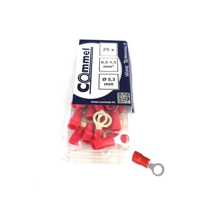 Kábelsaru, gyűrűs típusú, φ5,3 mm 0,5-1,5 mm2 kábelhez 25 darabos buborékcsomagolásban, Commel