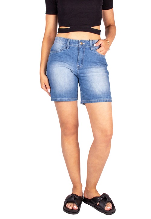 Къси панталони с висока талия, Дамски, Дънкови, Син