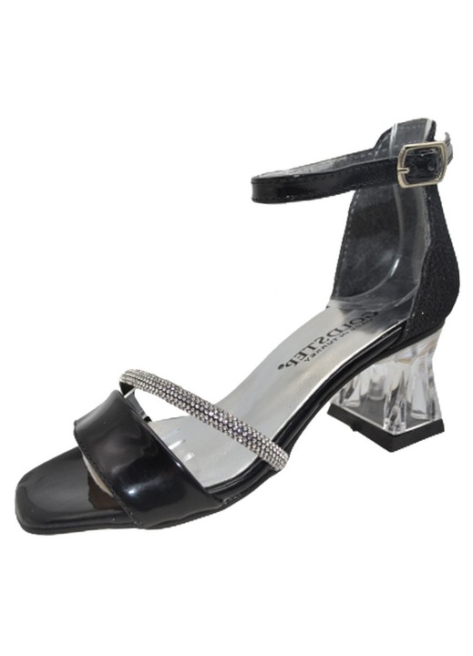 Sandale cu toc transparent pentru fete Mini Junior 210623-4-32, Negru 98634