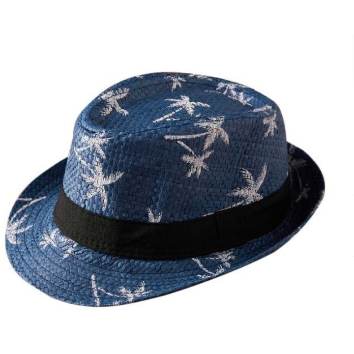 Лятна шапка с палмички, Bebe milo, Тип бомбе, Син цвят, 54 размер, 6/8 години