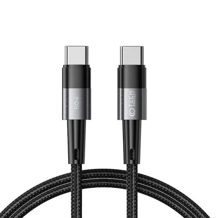 Kábel töltéshez és adatátvitelhez TECH-PROTECT UltraBoost, 2x USB Type-C, PD 60W, 3A, 1m, szürke