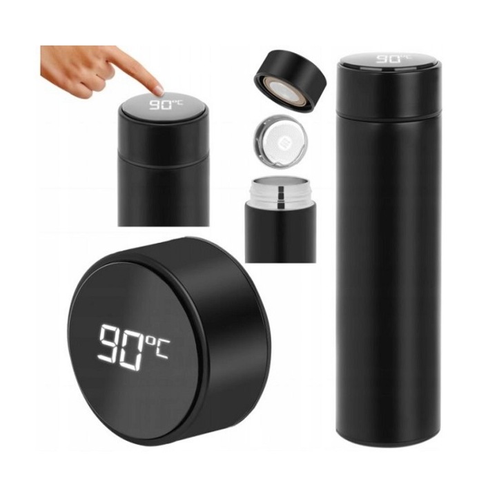 Termosz hőmérséklet kijelzővel Digital One SP00800, Okos termosz, Okos csésze, Termosz csésze, Rozsdamentes acél, 500ml