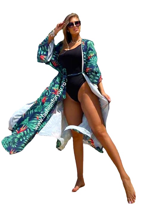 Costum de baie intreg si cardigan de plaja Fiona, Negru Turcoaz, S-M
