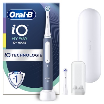 Periuta de dinti electrica Oral-B iO My Way 10+ ani, inteligenta artificiala, senzor de presiune, 4 moduri de periaj, trusa de calatorie, albastru