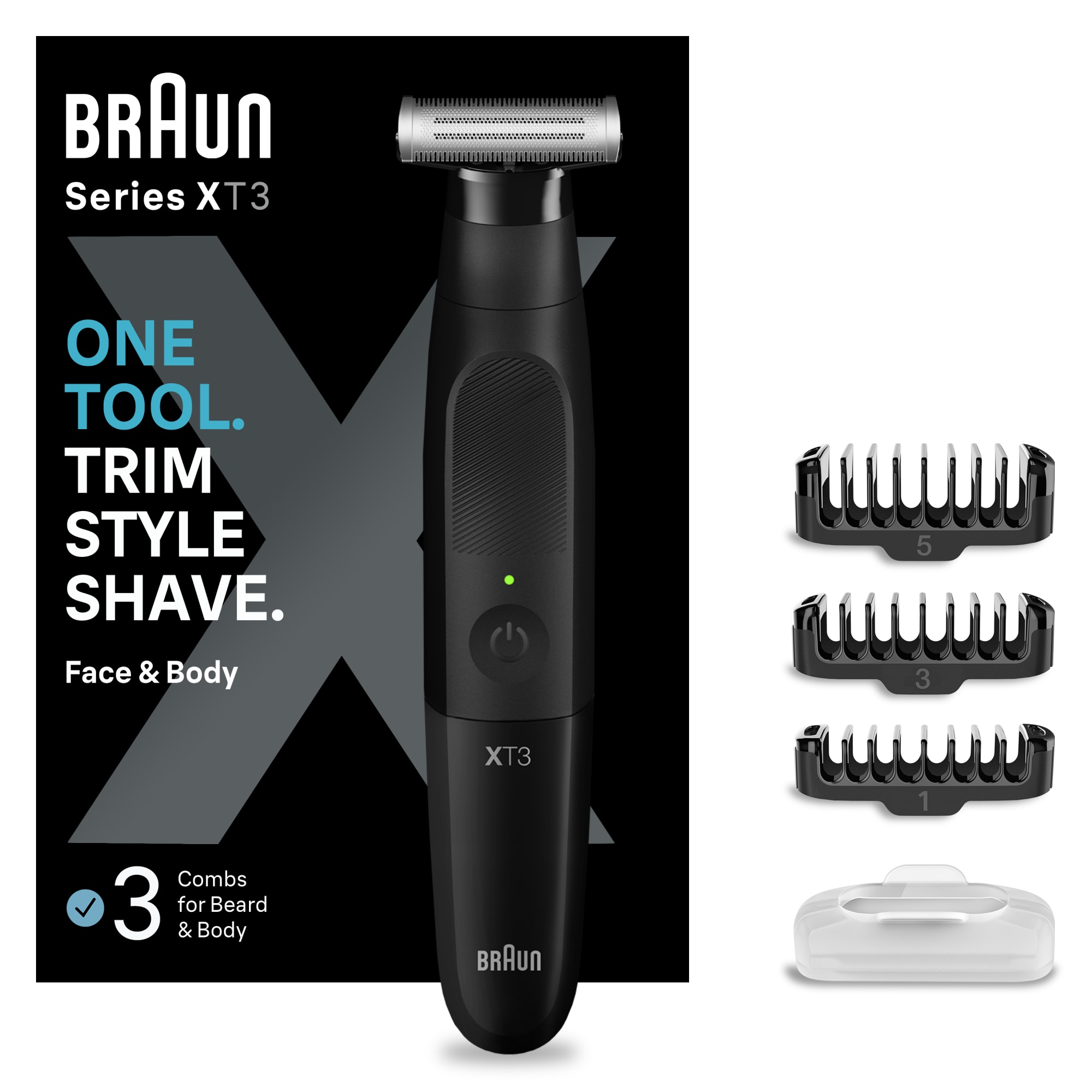 Aparat hibrid de barbierit si tuns pentru barbati Braun Series X XT3100 Wet&Dry, lama 4D, 3 piepteni, 1 capac, husa, Negru