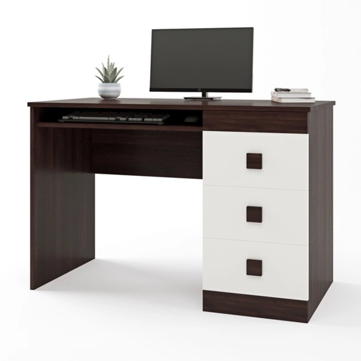 Birou Sonata cu sertar, Everest, Wenge Inchis, Alb, 110 x 55 x 67 cm