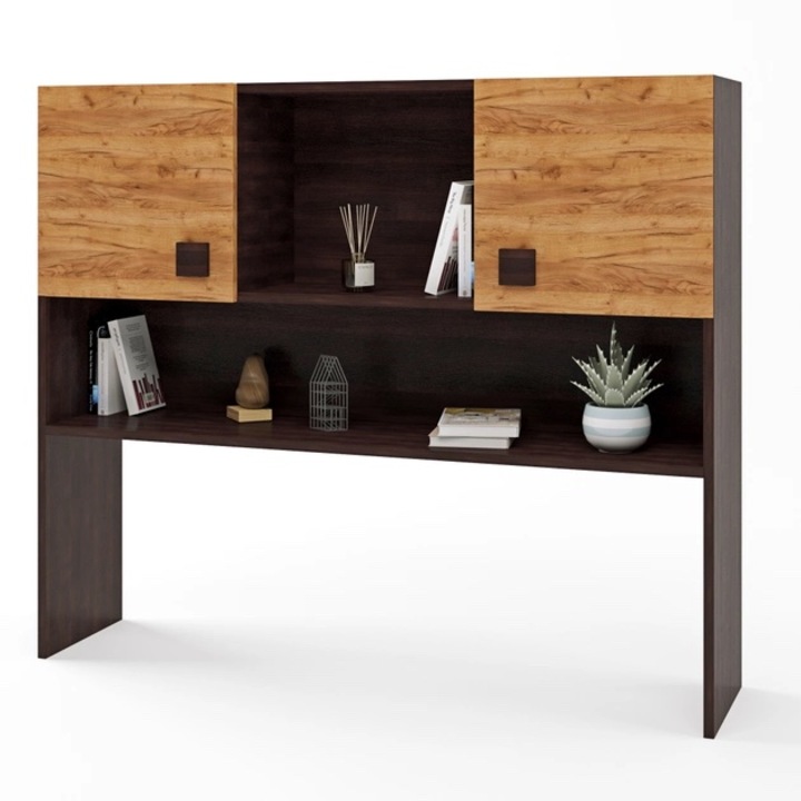 Raft pentru birou Sonata, Everest, 110 x 25 x 96 cm, Wenge Inchis, Stejar Craft Auriu