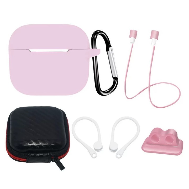 Apple AirPods 3 Pink készülékkel kompatibilis szilikon tok és tartozékkészlet