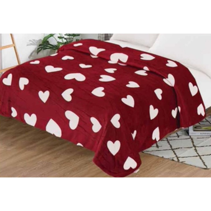 Patura de pat dublu, Cocolino, Sonia-Home, imprimeu Inimi Albe, 200x230cm