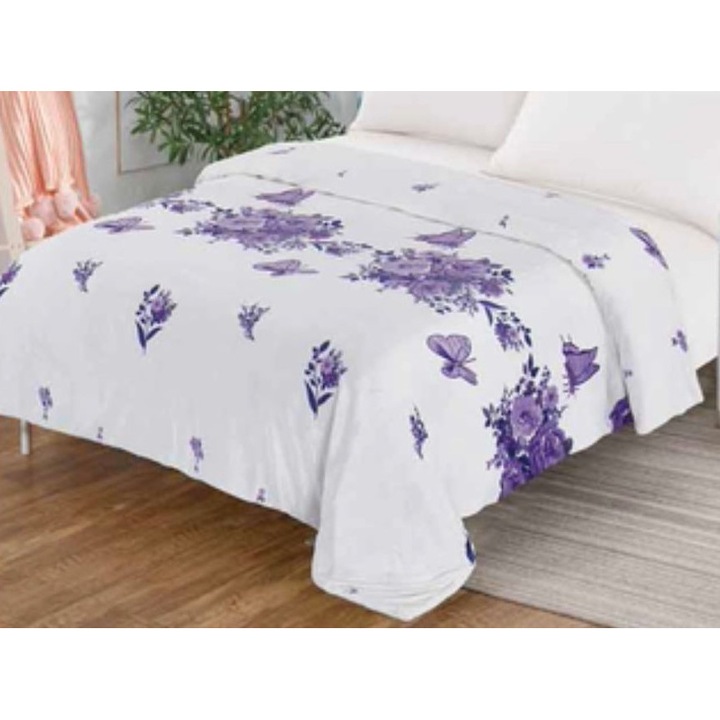 Patura de pat dublu, Cocolino, Sonia-Home, imprimeu Mov Floral, 200x230cm