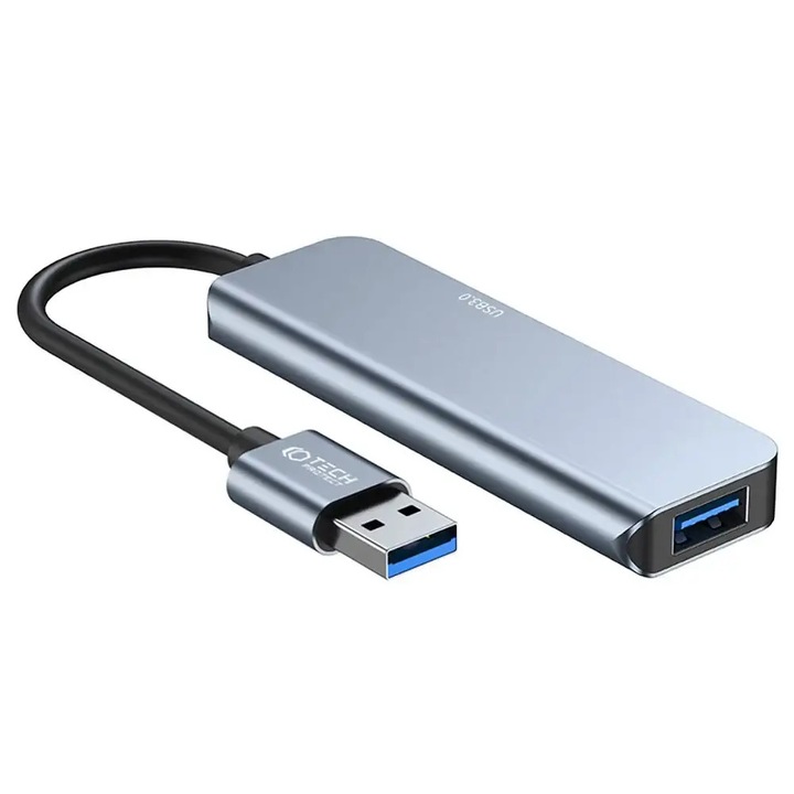 HUB адаптер от алуминий 5-в-1 Tech-Protect V0, USB - 3x USB 2.0, 1x USB 3.0, 1x USB Type-C, Сив