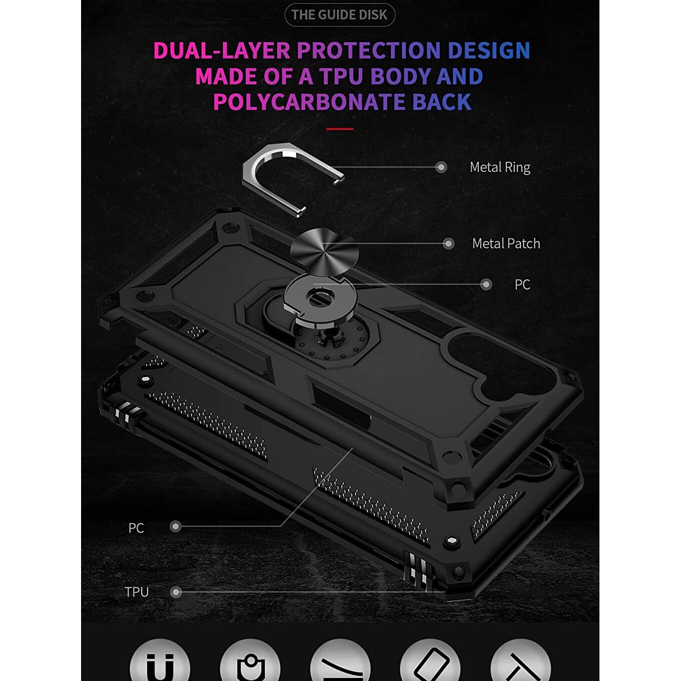 Husa antisoc Hybrid armor cu inel si placuta metalica, compatibila cu Samsung Galaxy A14 4G / Negru
