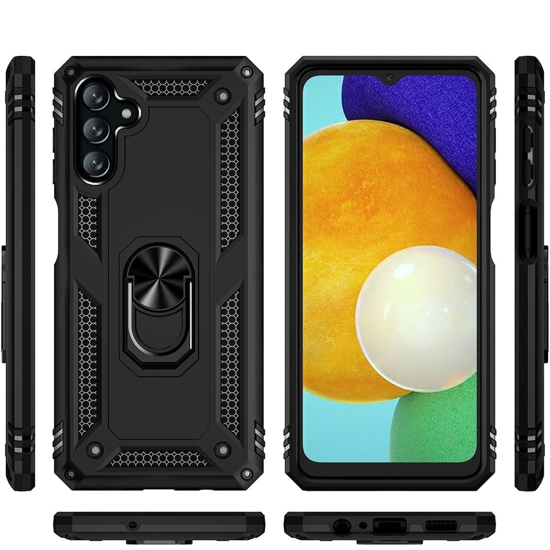 Husa antisoc Hybrid armor cu inel si placuta metalica, compatibila cu Samsung Galaxy A14 4G / Negru