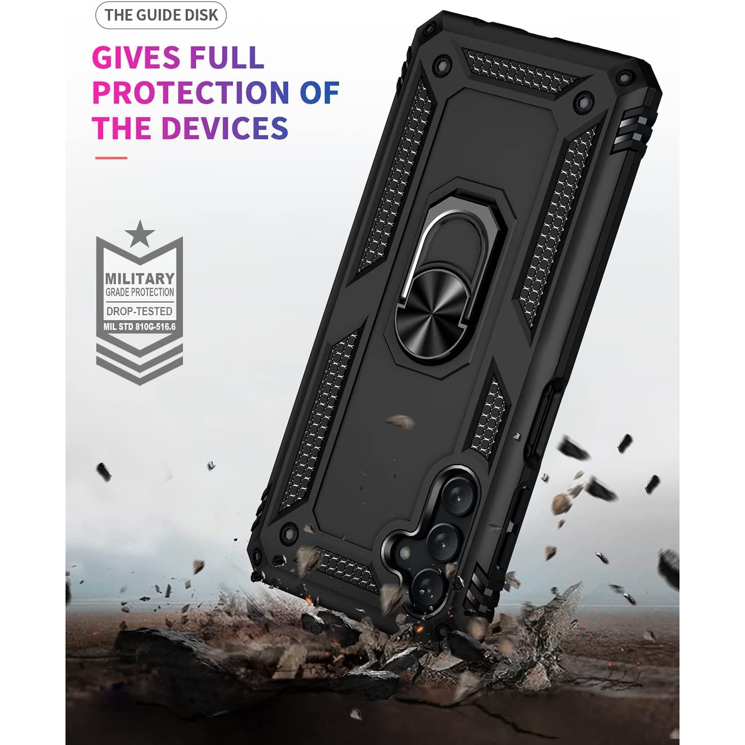 Husa antisoc Hybrid armor cu inel si placuta metalica, compatibila cu Samsung Galaxy A14 4G / Negru