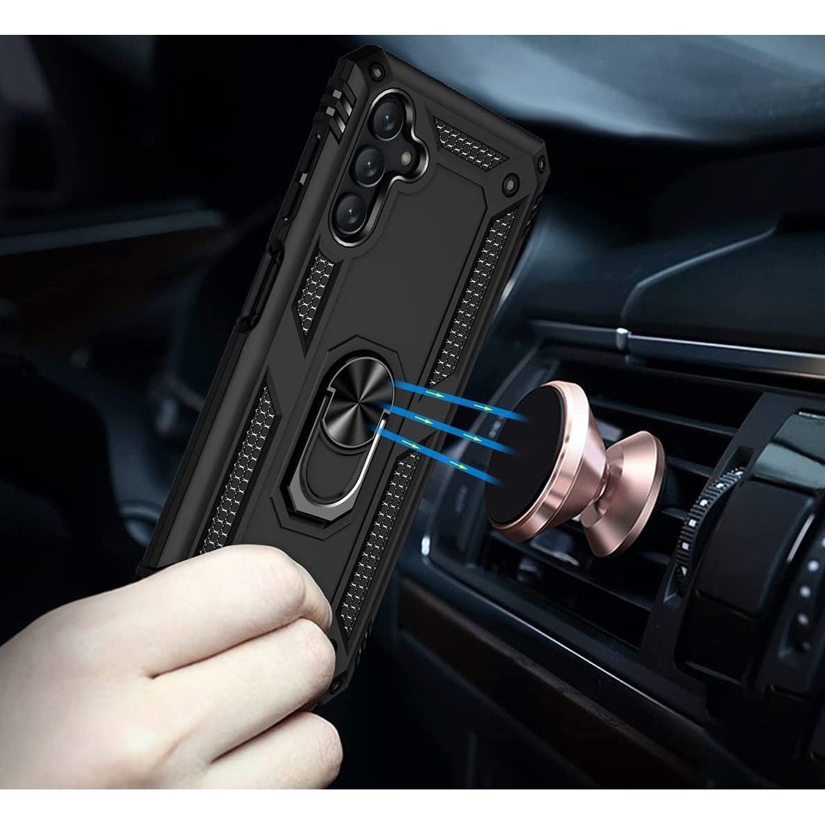 Husa antisoc Hybrid armor cu inel si placuta metalica, compatibila cu Samsung Galaxy A14 4G / Negru