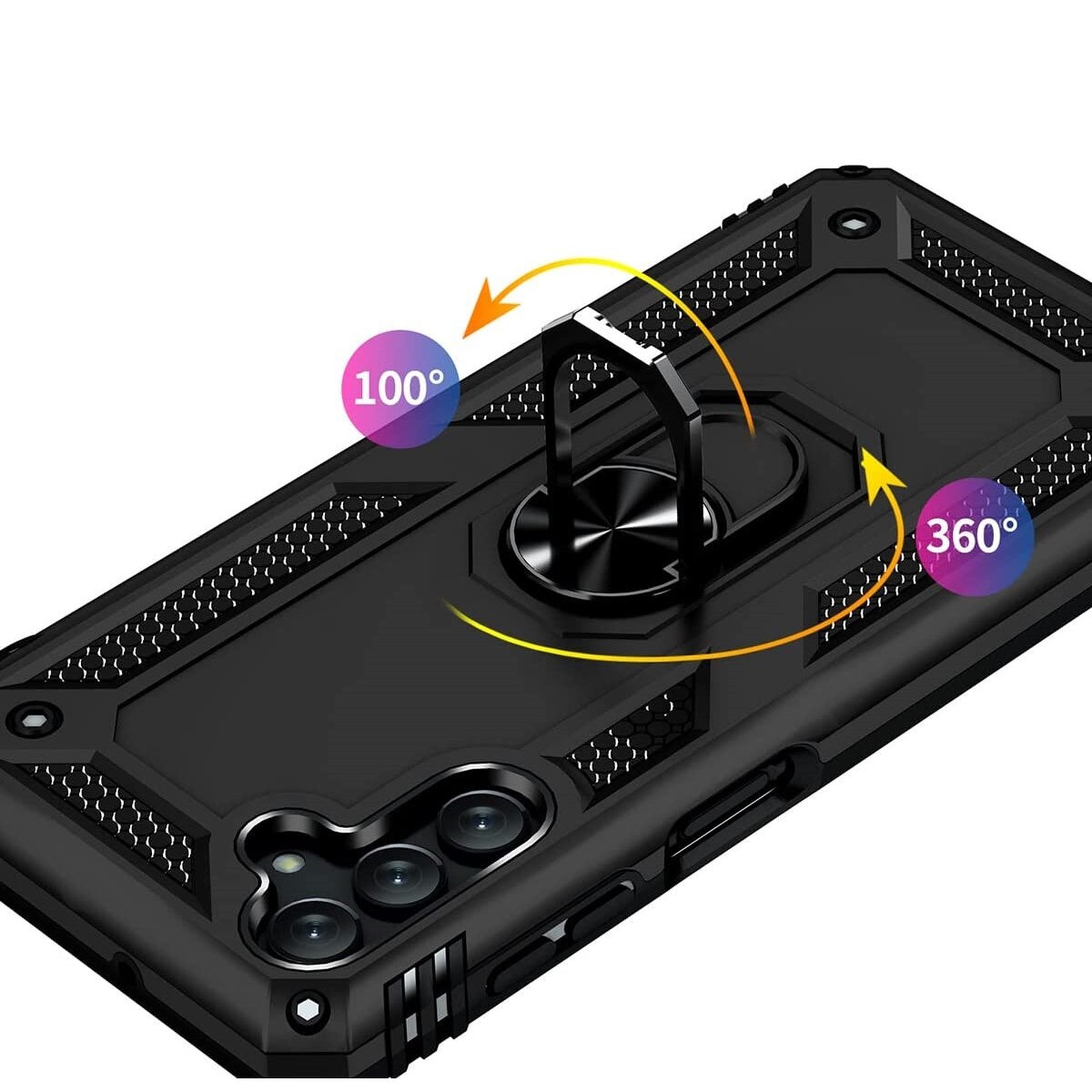 Husa antisoc Hybrid armor cu inel si placuta metalica, compatibila cu Samsung Galaxy A14 4G / Negru