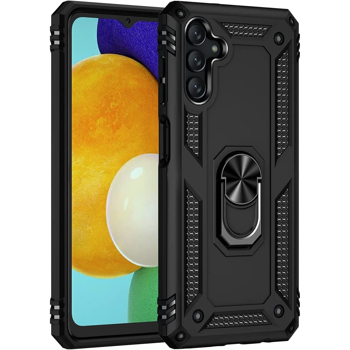 Husa antisoc Hybrid armor cu inel si placuta metalica, compatibila cu Samsung Galaxy A14 4G / Negru