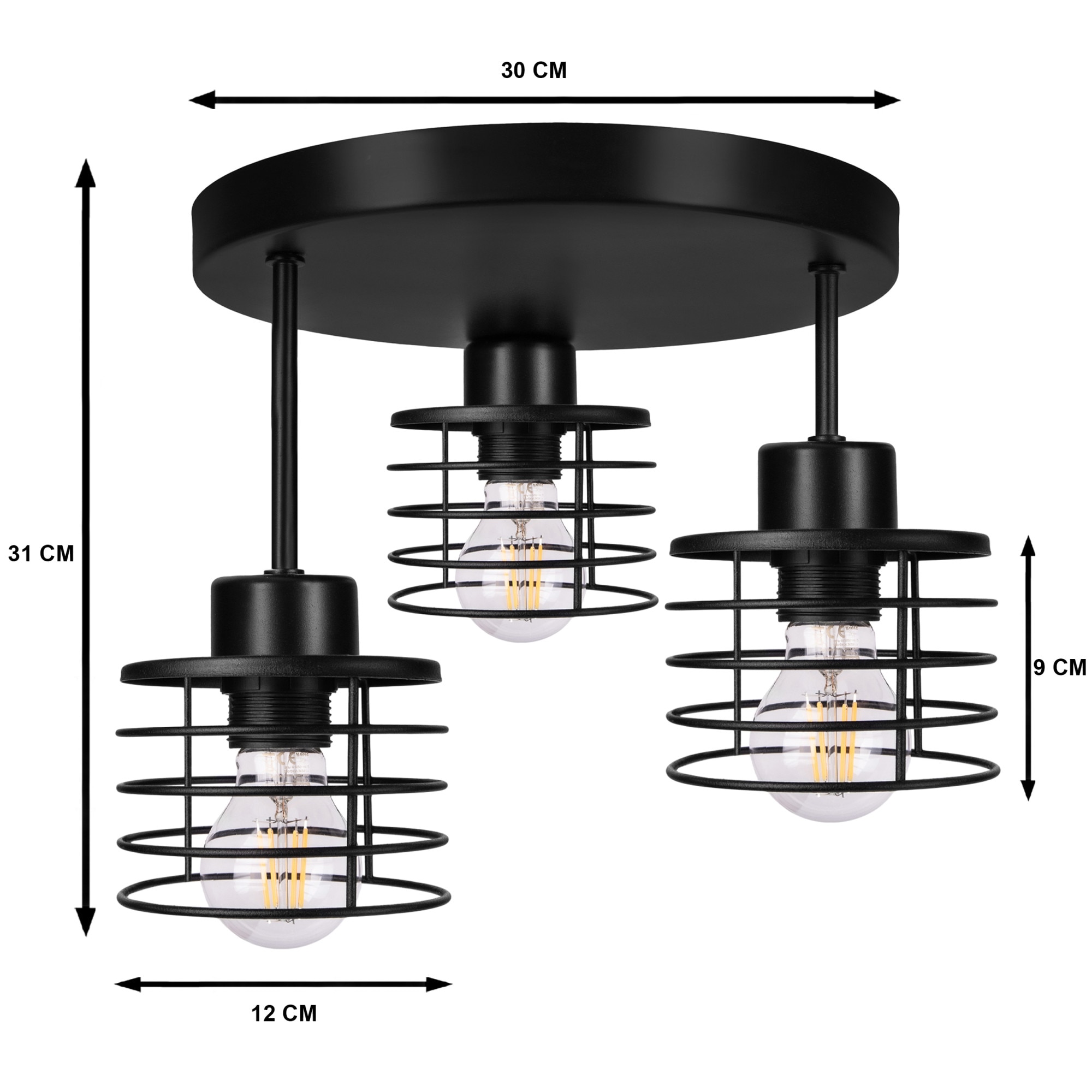 Lustra Cu 3 Surse De Iluminare, 3 X E27, 60W, Metal, Negru - EMAG.ro