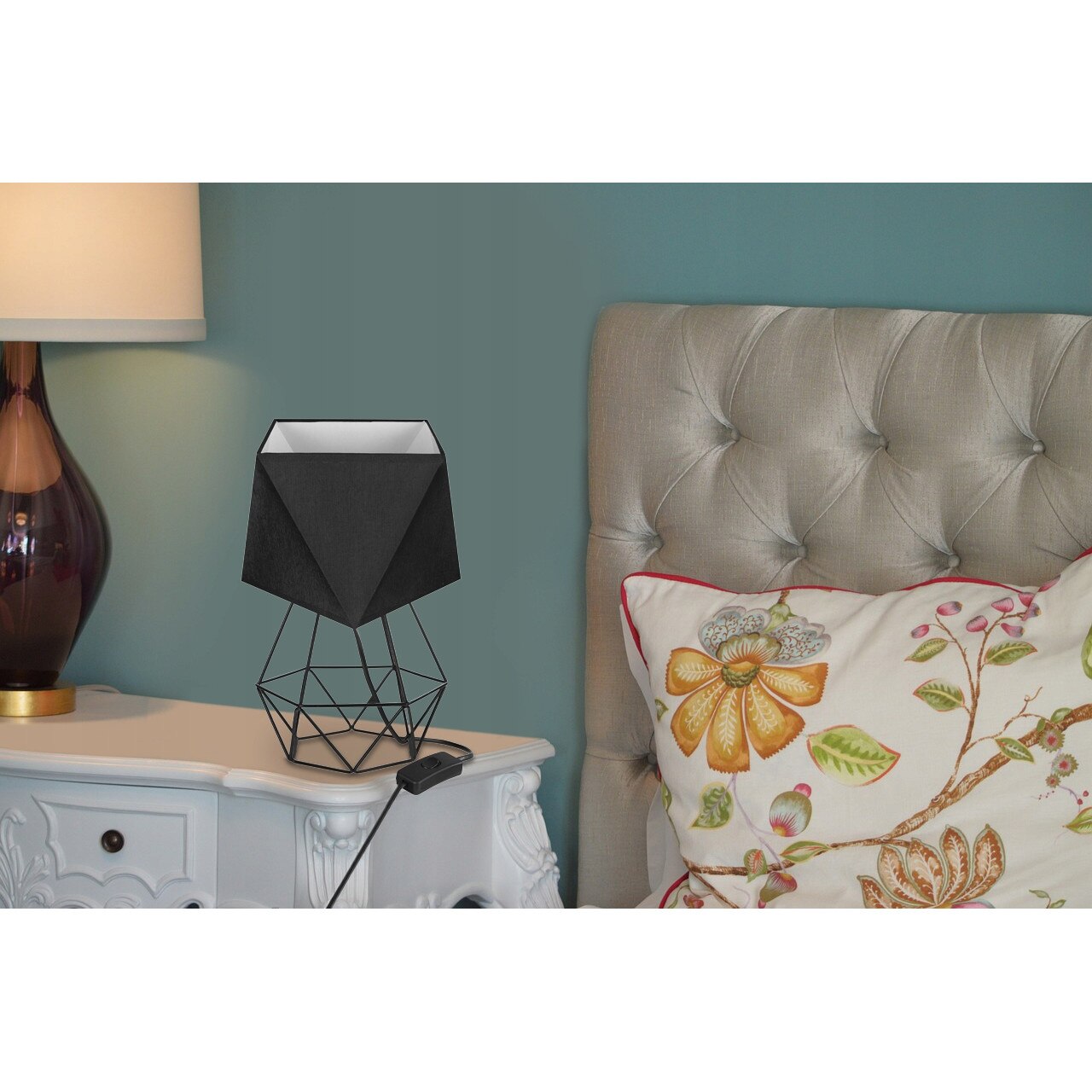 Lampa, INECT, Metal/Textil/PVC, LED/E27, Negru/Alb - eMAG.ro