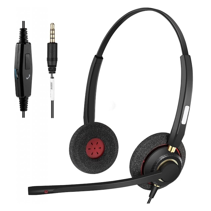 Audio headset PC Arama-hoz, mikrofonnal, 3,5 mm-es csatlakozóval, fekete