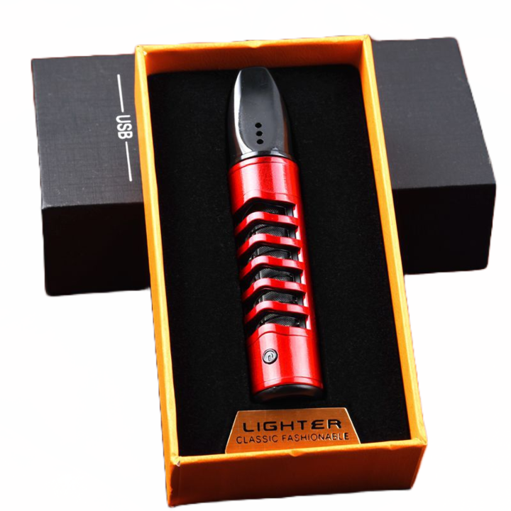 Scrumiera portabila cu bricheta reincarcabila USB, suport de tigara, prevenirea imprastierii scrumului, pentru calatorii, acasa, birou si masina, Rosu