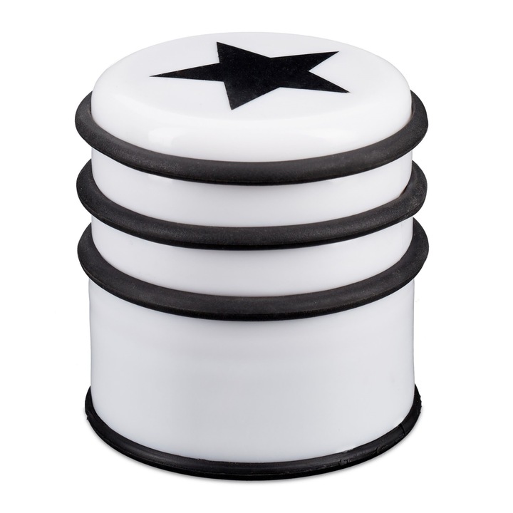 Opritor de usa decorativ, cu stea, plastic/cauciuc, 8 x 7 cm, negru/alb