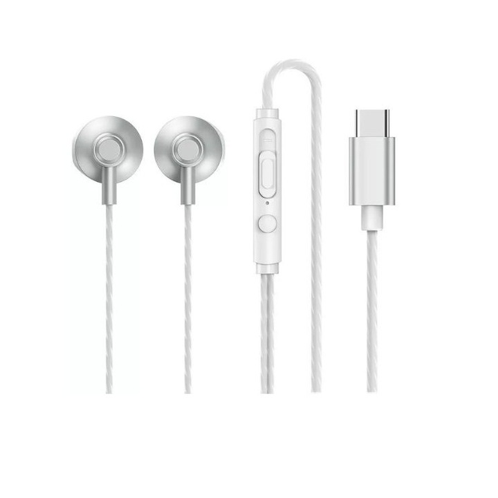 Слушалки Evolium с микрофон, конектор Type-C, сребристи