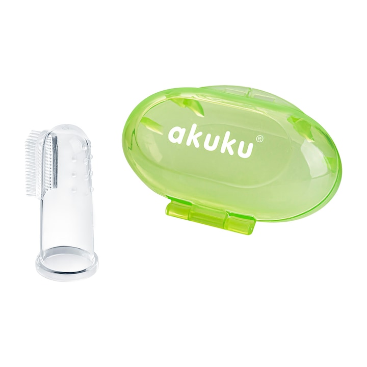 Зелена силиконова четка за зъби и масажор за венци Akuku