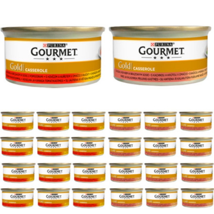 Hrana pentru pisici, Purina, Gourmet Gold MIX, cu Vita/Pui si Curcan/Rata, 24 x 85g