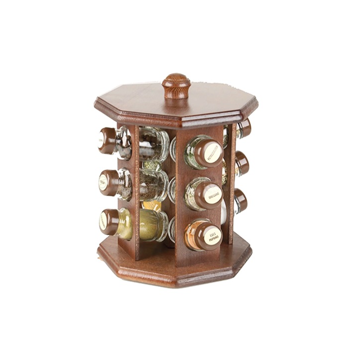 Suport rotativ lemn cu 12 condimente diferite, 20 cm lungime, Dasc