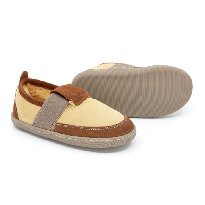 Pantofi copii, Vanuba, Piele Naturala, Talpa din cauciuc, Albastru deschis/Maro, Maro/Galben