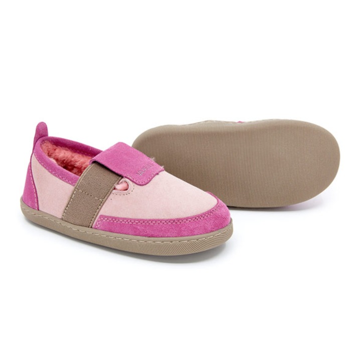 Pantofi copii, Vanuba, Piele Naturala, Talpa din cauciuc, Albastru deschis/Maro, Roz