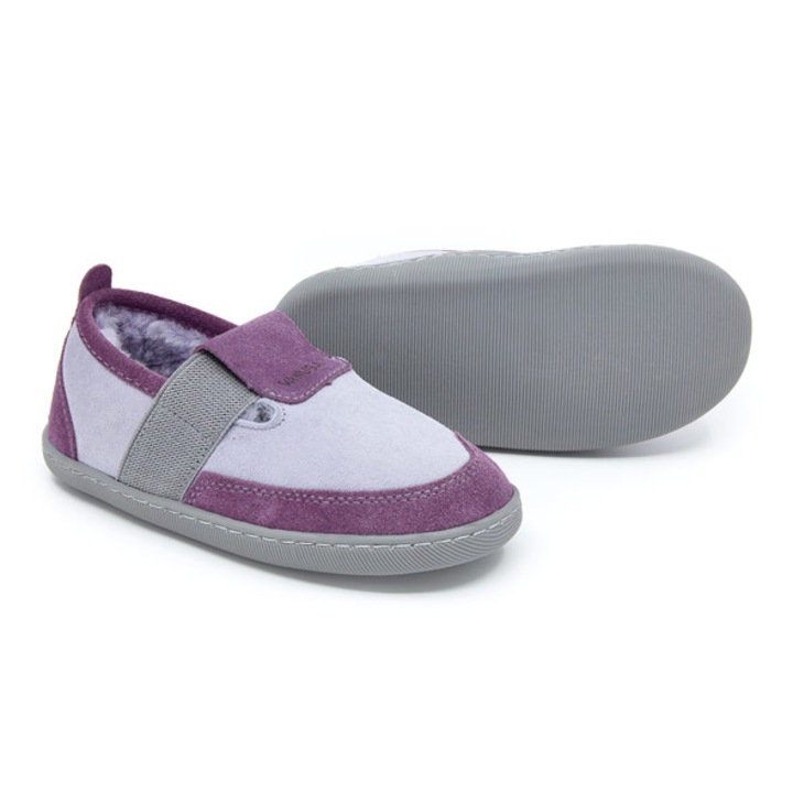 Pantofi copii, Vanuba, Piele Naturala, Talpa din cauciuc, Albastru deschis/Maro, Violet