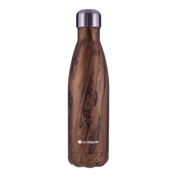 Термо бутилка, термос, за студена и топла вода, 500 мл, неръждаема стомана 304, дизайнерско дърво