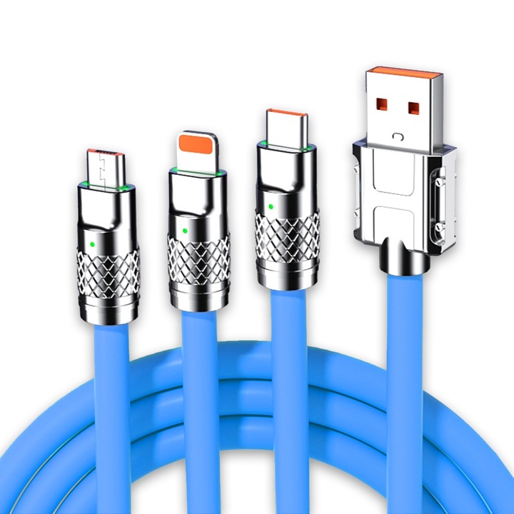 Cablu Date si Incarcare Rapida JENUOS®, lungime 1.2m, pentru telefon / tableta Android sau laptop, conector USB, conector Micro USB, Fast-Charge, Albastru