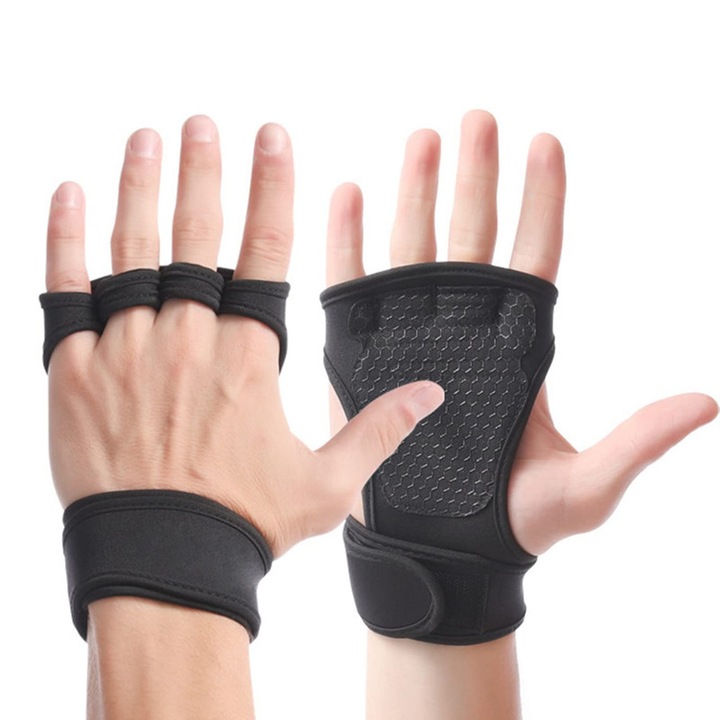 JENUOS® Ръкавици за фитнес и тренировки за вдигане на тежести, подходящи за фитнес и фитнес, черни, M