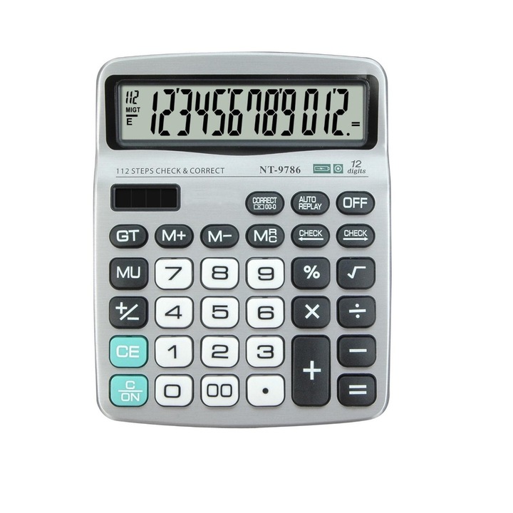 Irodai számológép MRG MNT9786, 12 számjegyű, LCD, 112 lépéses ellenőrzés