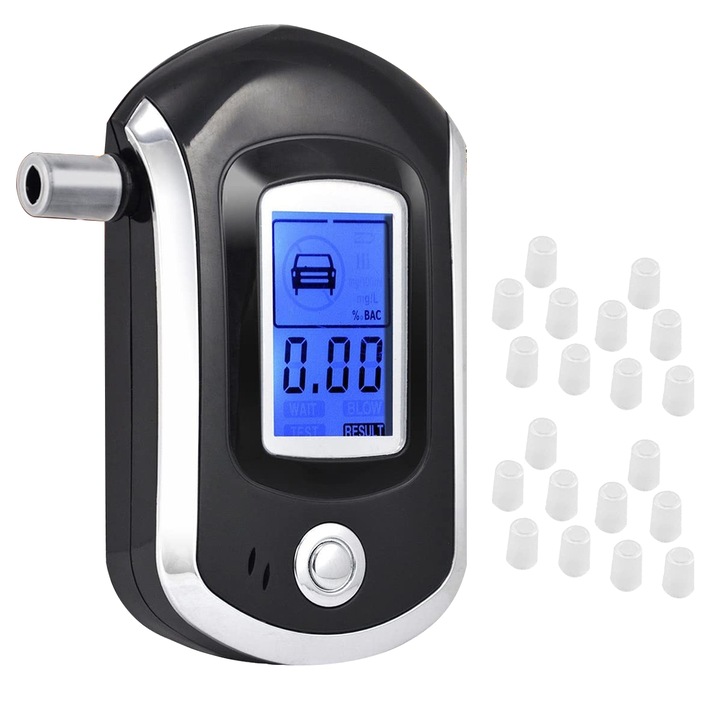 Digitális alkoholmérő LCD kijelzővel, MOSMAOO®, hordozható digitális professzionális, LCD kijelző, 0,01%-os BAC pontosság, gyors elemzés, automatikus kalibráció, fekete