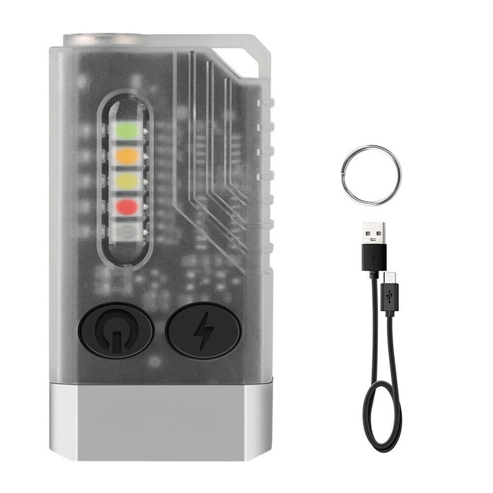 Джобно фенерче с ключодържател MARYALEX®, USB-C зареждане, UV светлина, авариен звуков сигнал 80 DB, магнитен, 12 светлинни режима, разстояние 100 метра, 1000mAh батерия
