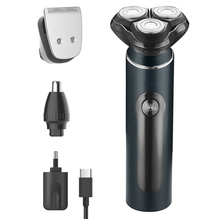 Aparat de ras electric Adler AD2940, fara fir, 60 min autonomie, barbierit umed si uscat, incarcare rapida USB, lame oscilante, albastru