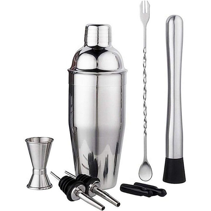 Rozsdamentes acél Bartender szett, 6 db, 750ml shaker, Ezüst