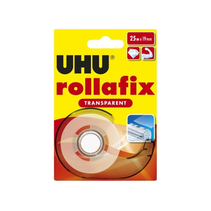 Banda adeziva Rollafix si baza, Uhu, 19 mm x 25 m, Transparent