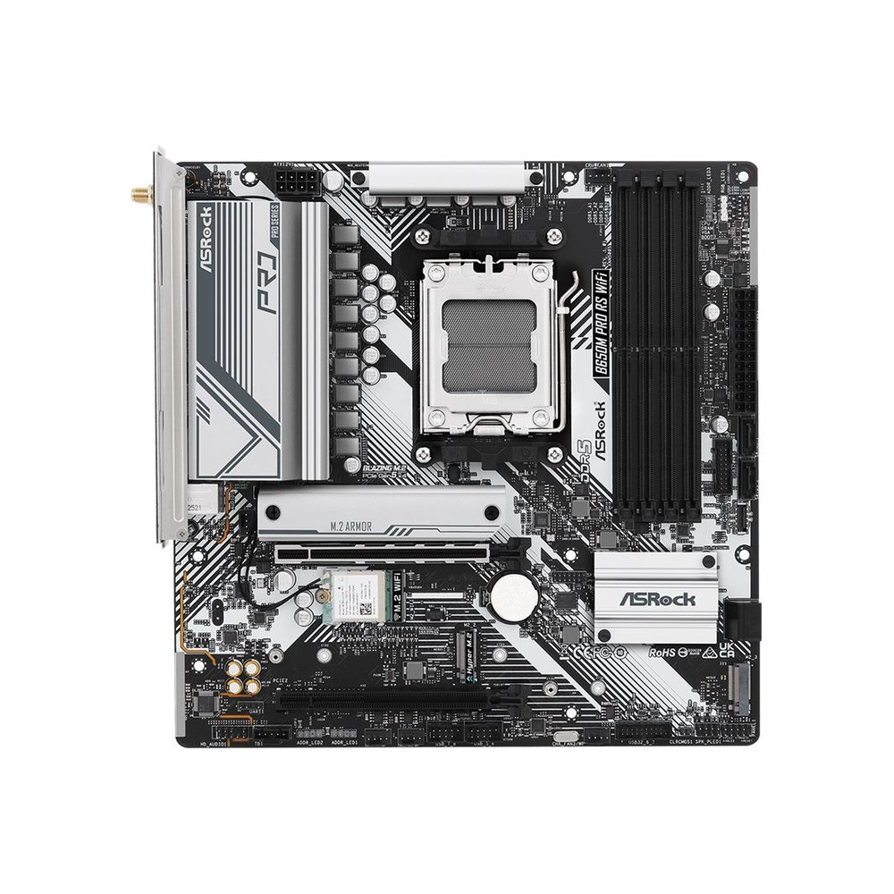 Placa de baza, ASRock, B650M Pro RS, WiFi, Micro ATX, AM5 - AMD B650, Argintiu/Negru